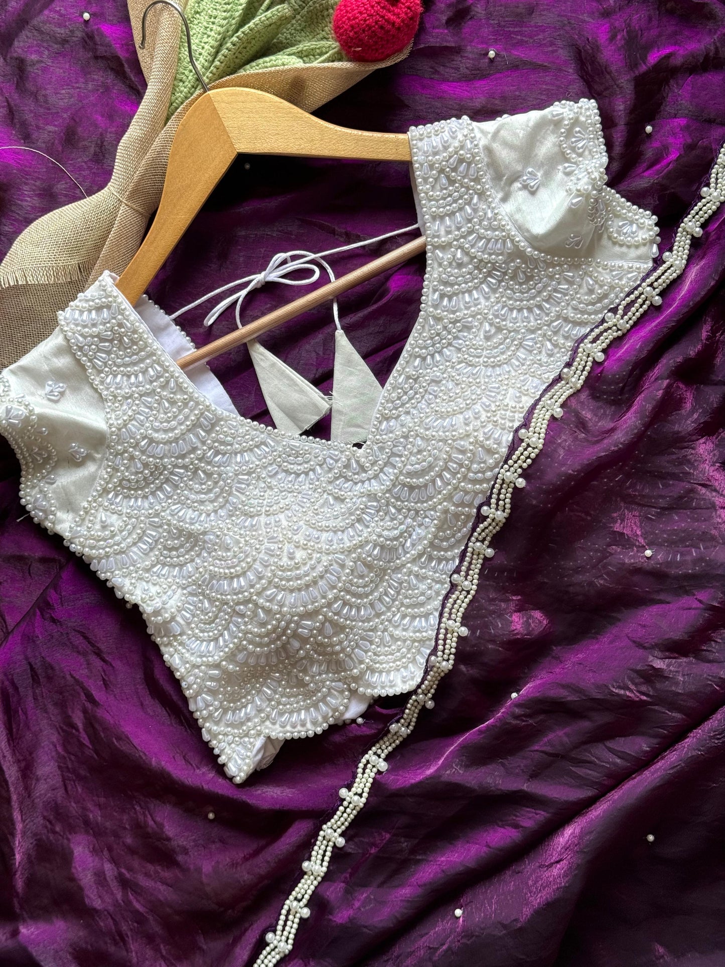 Space Silk saree with pearl Blouse