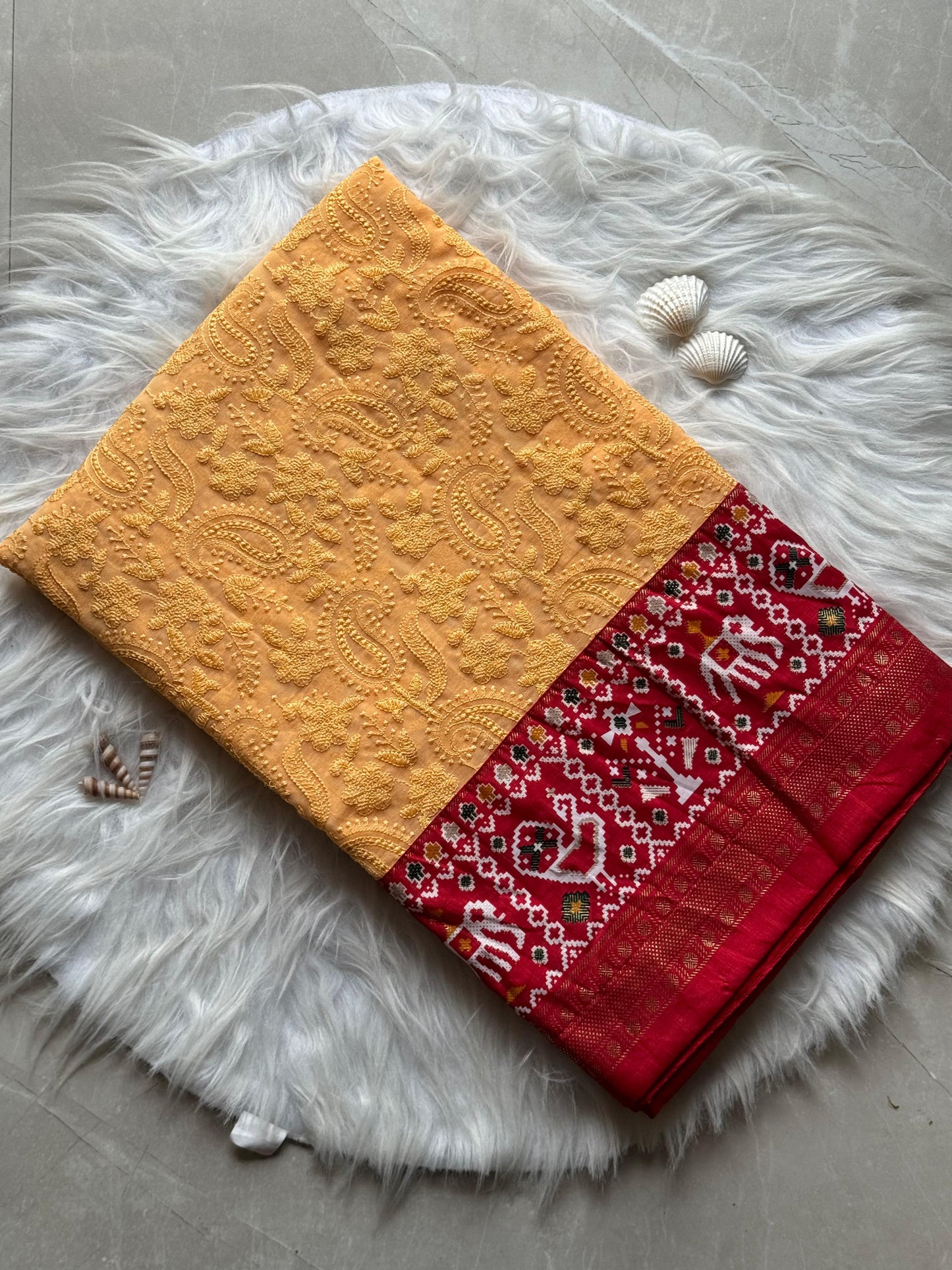 Georgette saree featuring exquisite Lucknowi work