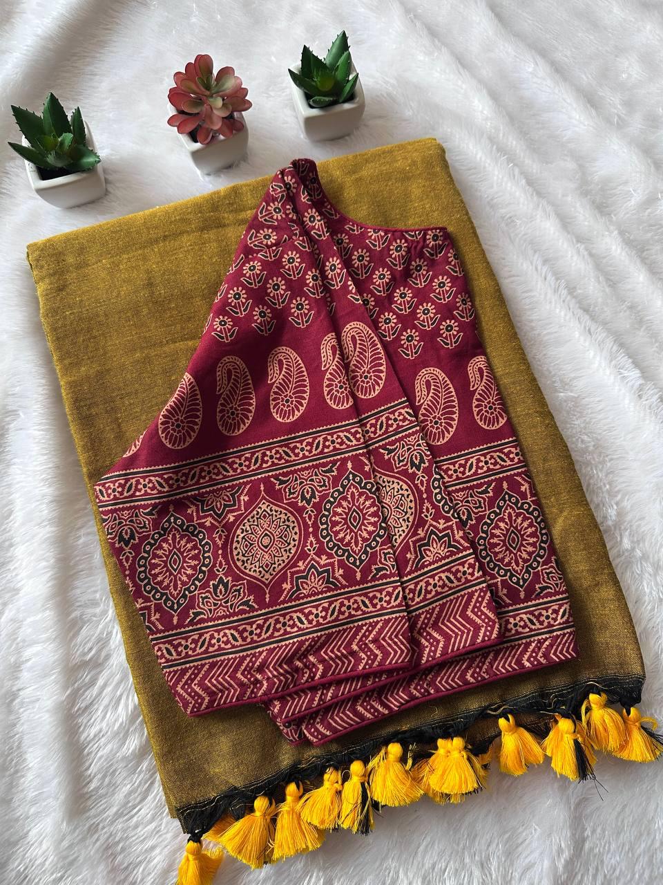 Khadi Cotton Saree with Blouse