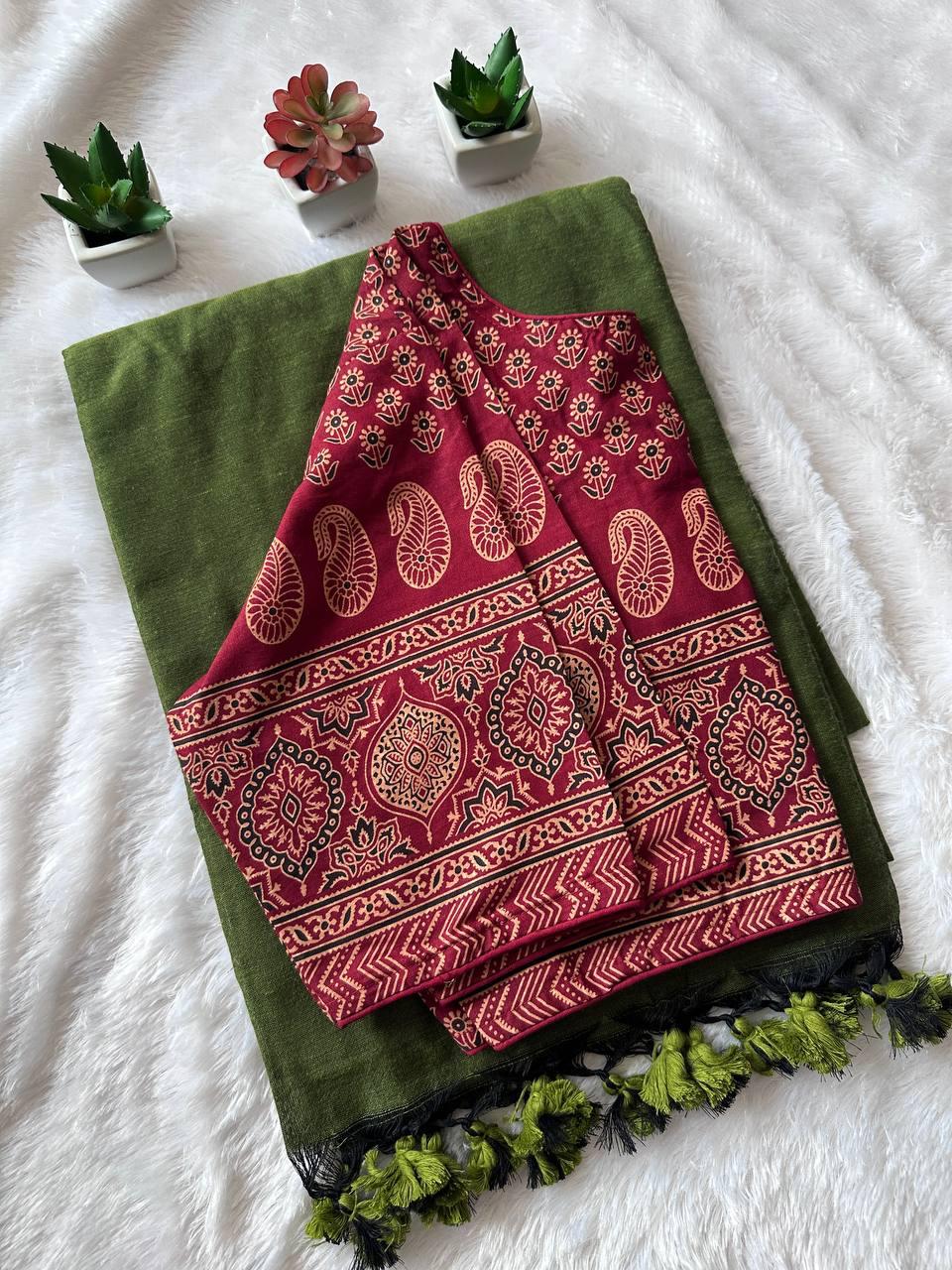 Khadi Cotton Saree with Blouse