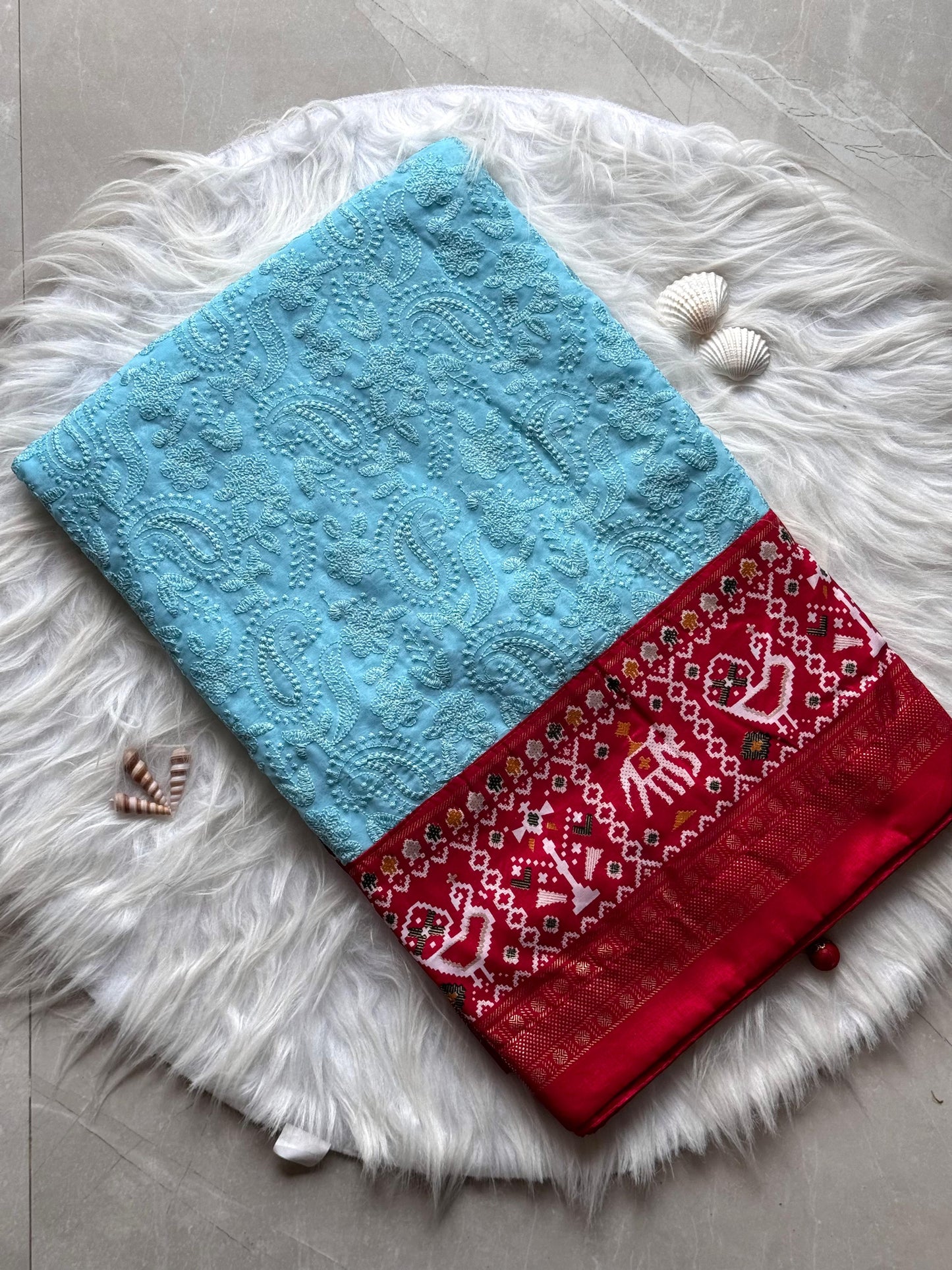 Georgette saree featuring exquisite Lucknowi work