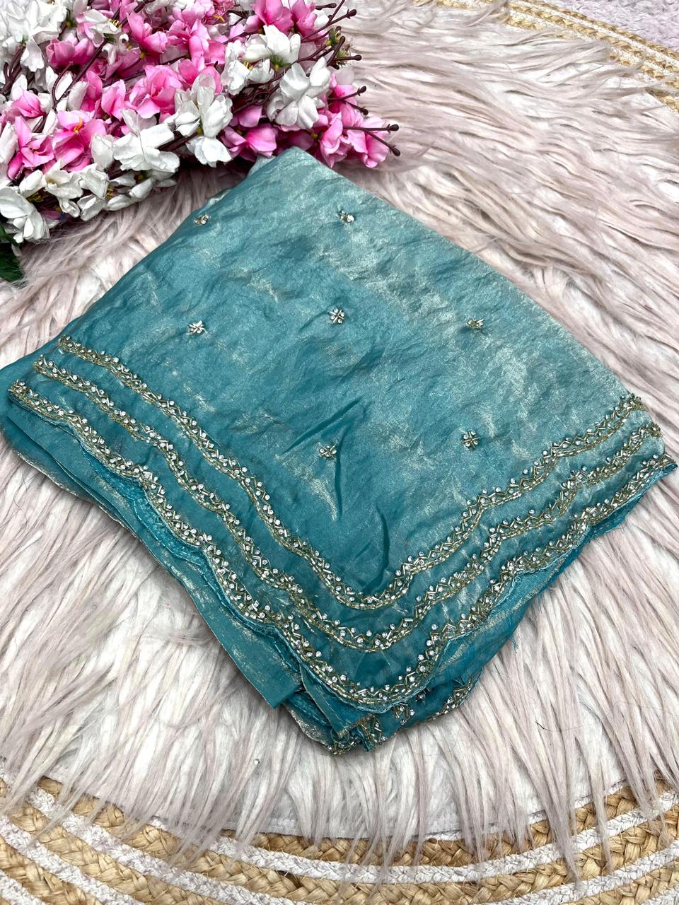 Elegant Fancy Saree with Khatli Cut Dana Handwork