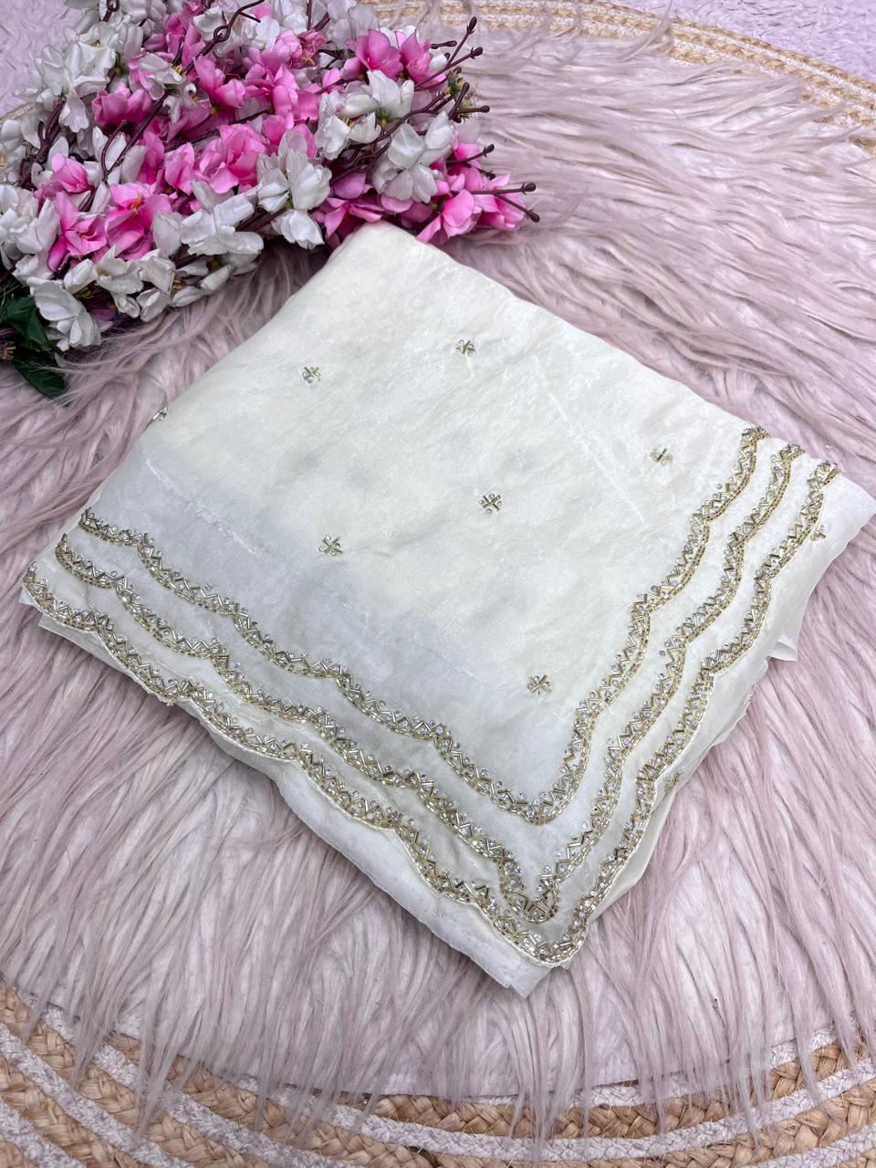 Elegant Fancy Saree with Khatli Cut Dana Handwork